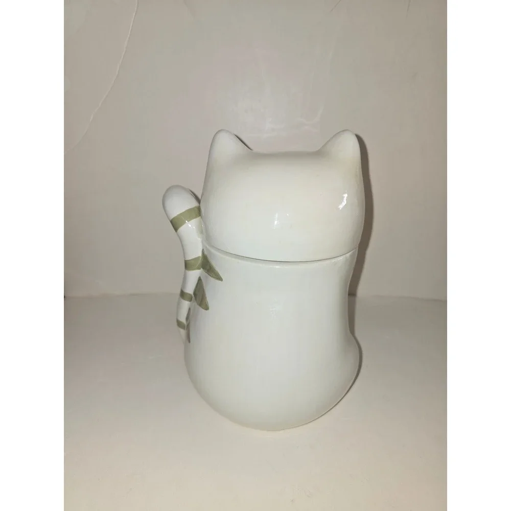 Ceramic‎ Cat Cookie Jar White with Blue Bow Tie and Orange Accents Hand Painted